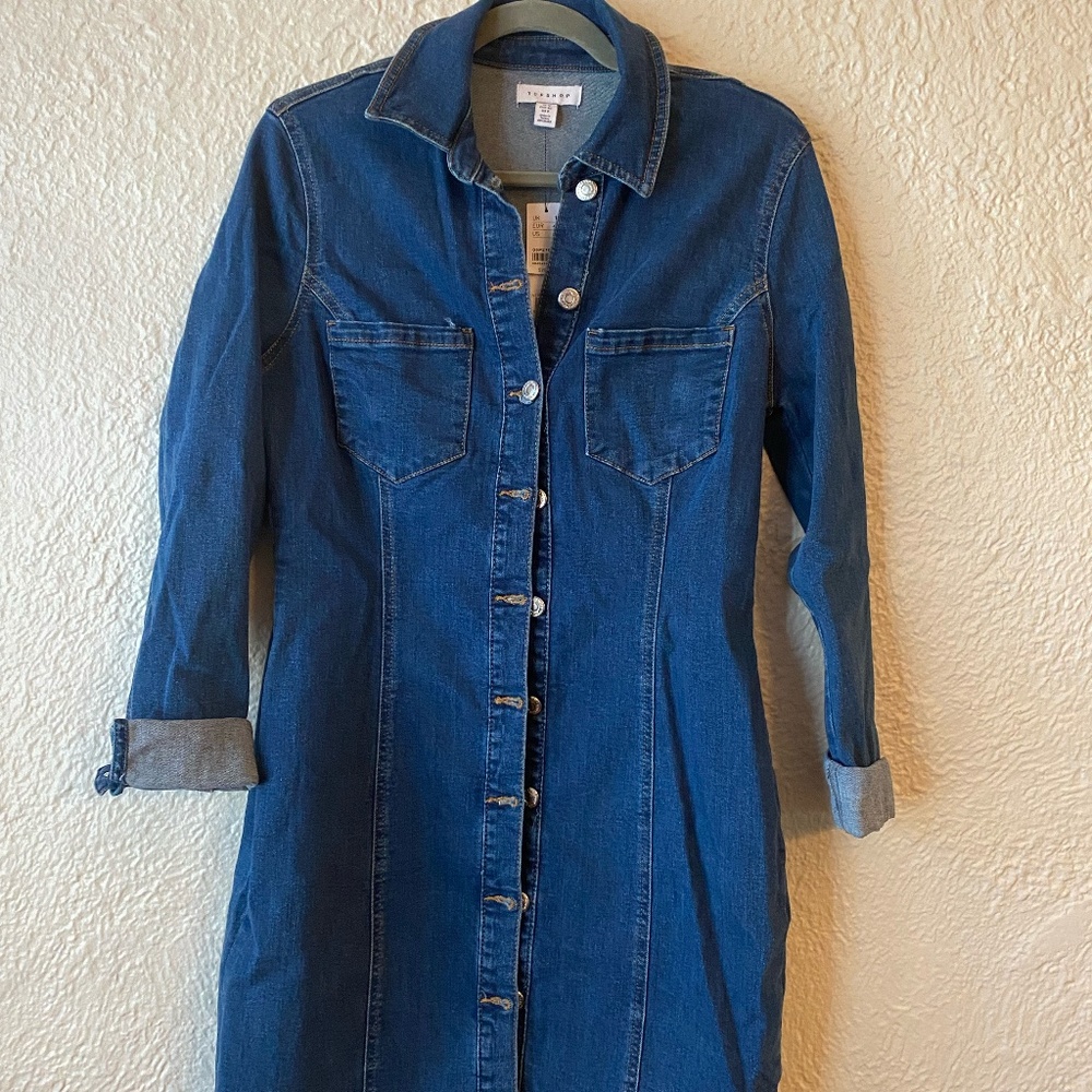 Topshop Long Sleeve Denim Dress